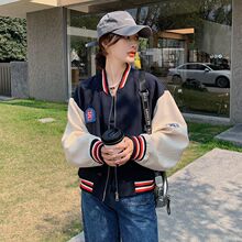 2024韩版美式复古棒球服短外套女春秋学生休闲夹克宽松上衣学院风