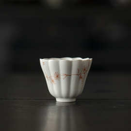 陶瓷矾红手绘花口茶杯品茗杯功夫茶具主人杯单杯喝茶杯中式