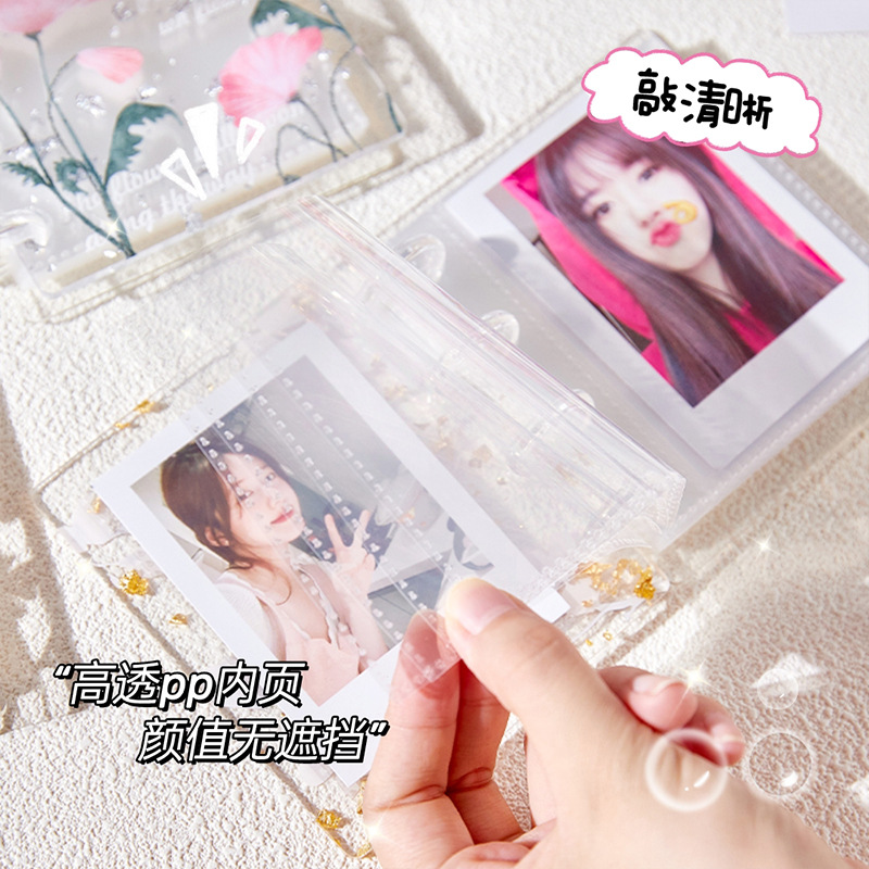 Folleto de tarjetas pequeñas de 3 pulgadas con lámina de oro floral nuevo Libro de almacenamiento Polaroid Libro de almacenamiento Libro de almacenamiento Libro de acrílico