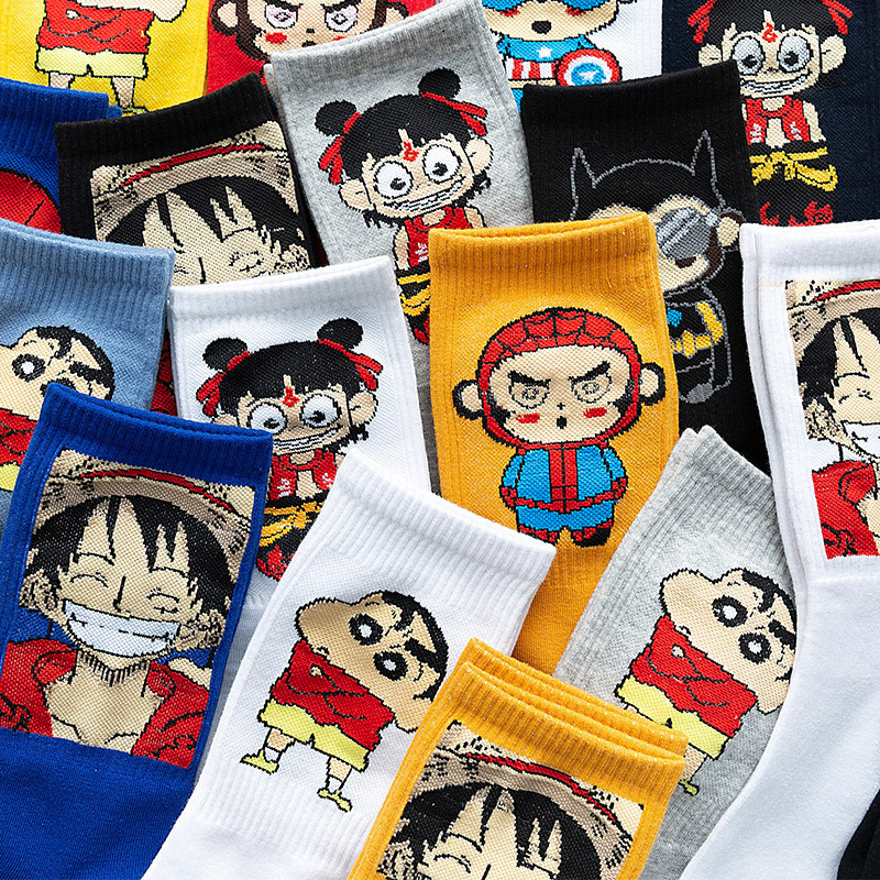 Socks Men's and Women's Long Socks Cartoon Trendy Street All-match Sweat-absorbent Cute Student Socks Couple's Men's and Women's Mid-tube Socks