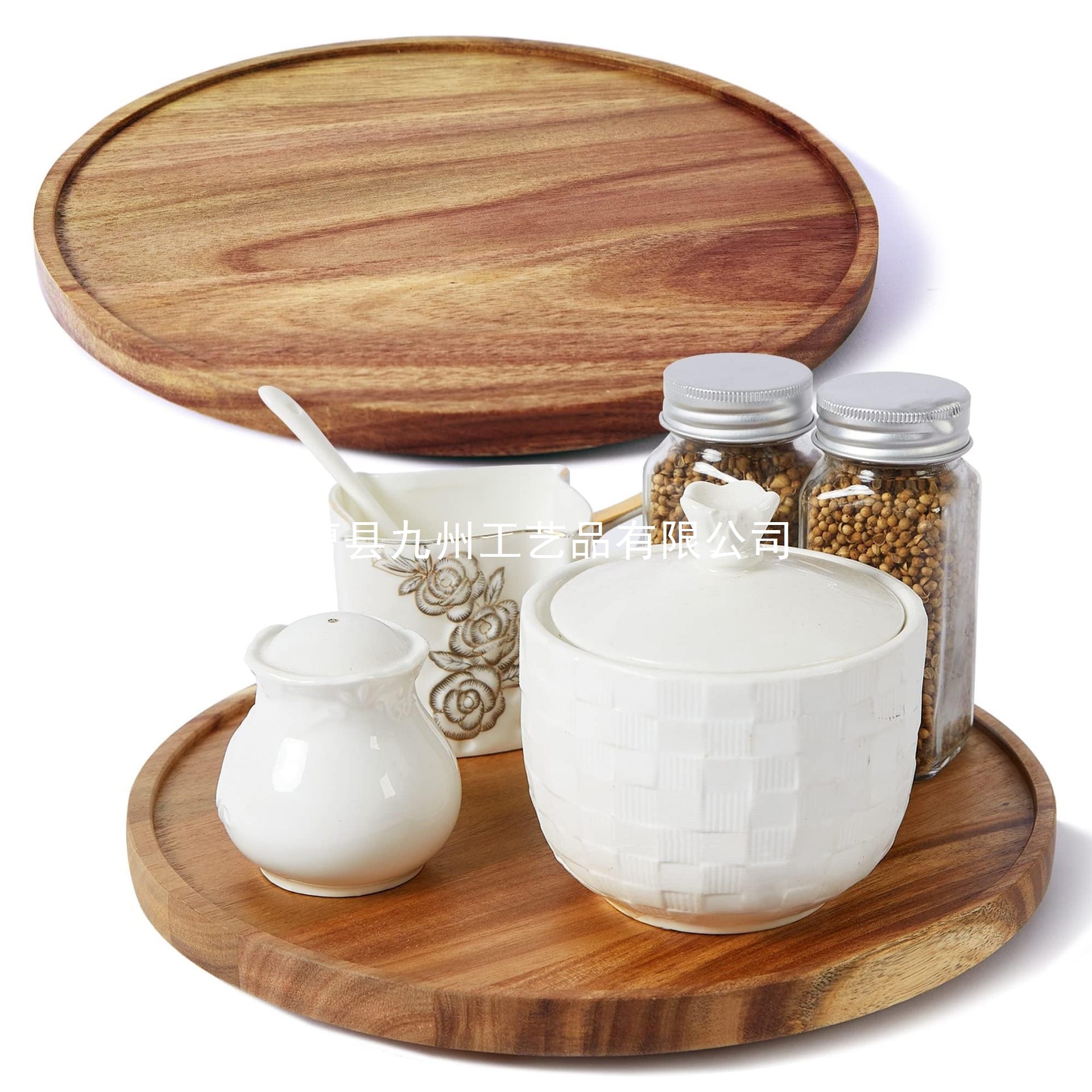Wooden condiment storage tray rotatable round desktop storage rack desktop sundry bathroom wooden storage tray