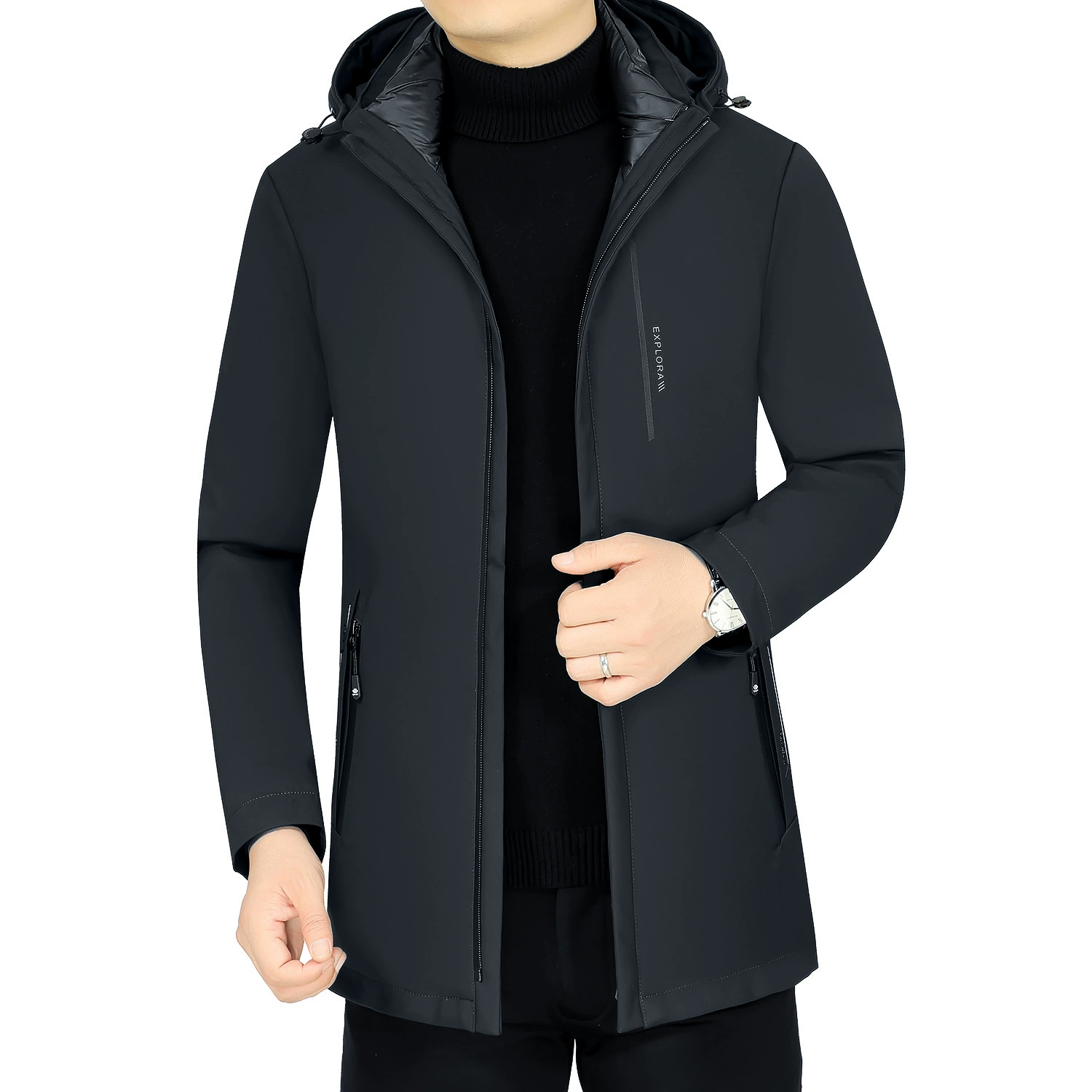 Winter long down jacket, maxi length, increased thickness