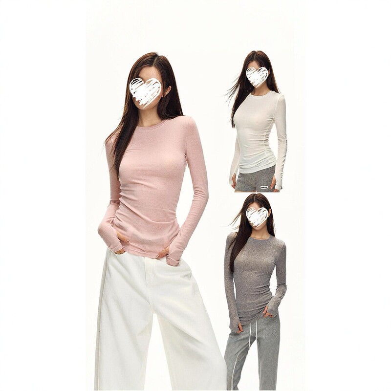 [High Quality] Stylish, slim-fit, round-neck, long-sleeved T-shirt with a flattering silhouette, perfect for spring and autumn, and easy to match with any outfit