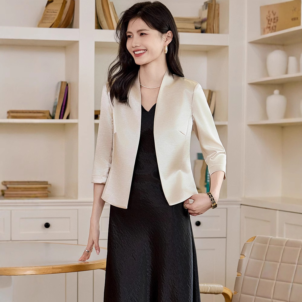 Collarless Small Suit Jacket Women's 2025 New Spring and Summer High-end Acetic Acid dress Suit suit Two-piece Set