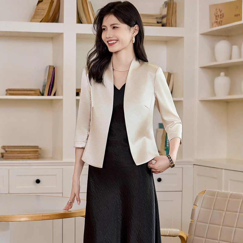 Collarless Small Suit Jacket Women's 2025 New Spring and Summer High-end Acetic Acid dress Suit suit Two-piece Set