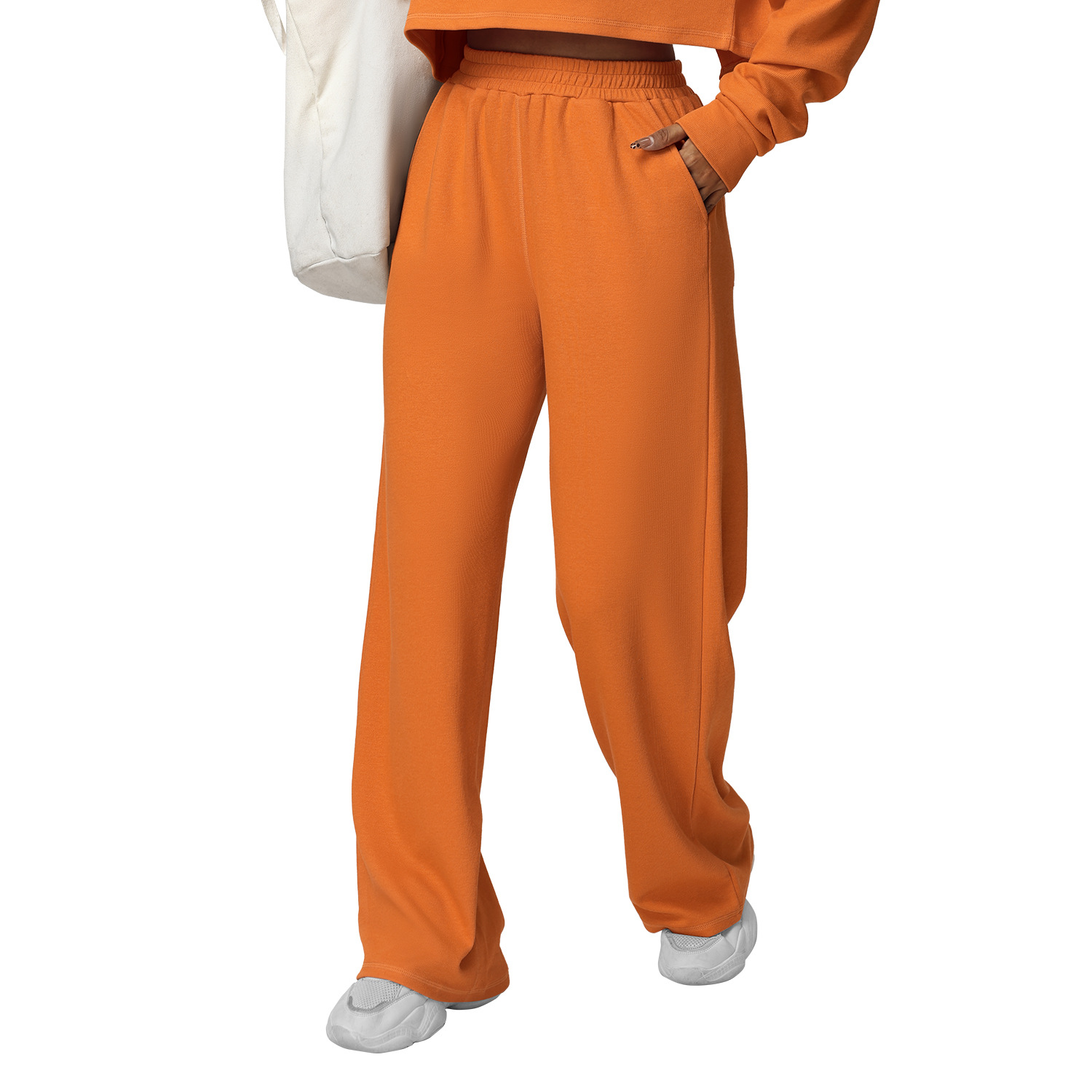 Pantalones casuales deportivos transfronterizos al aire libre recto para mujeres otoño y invierno nuevos pantalones de cintura alta y delgados, pantalones de piernas anchas americanos