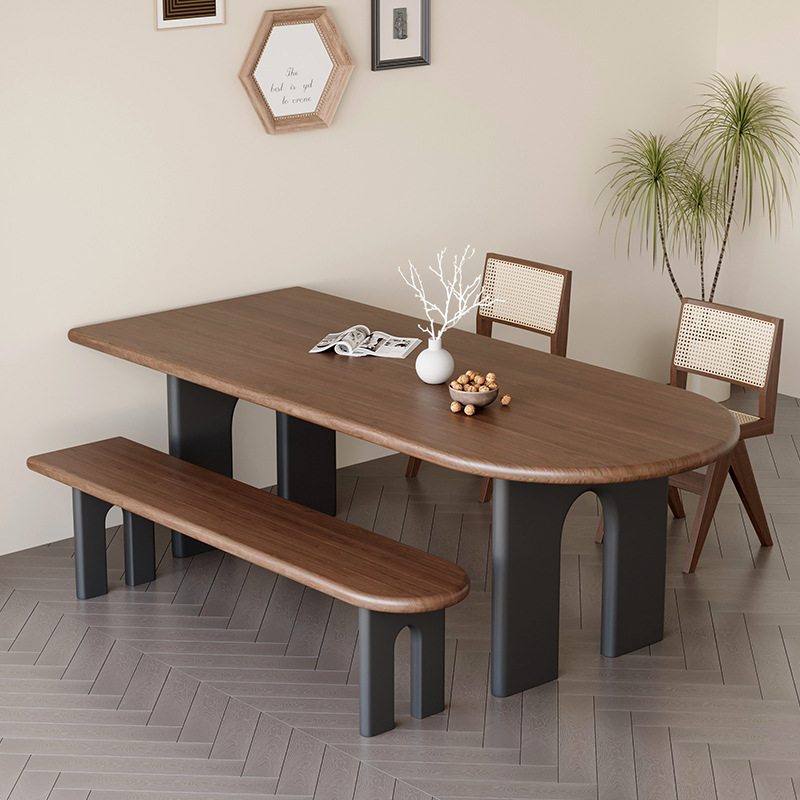 Medieval Style Solid Wood Dining Table Home Wall-Mounted Semi-Oval Dining Table Modern Living Room Small Apartment Work Table