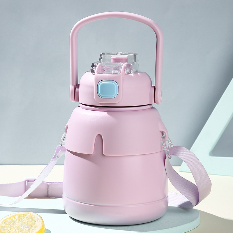 Personalizable Acero inoxidable vientre Taza Termo taza Otoño e Invierno portátil deportes hervidor portátil hombro correa de la taza