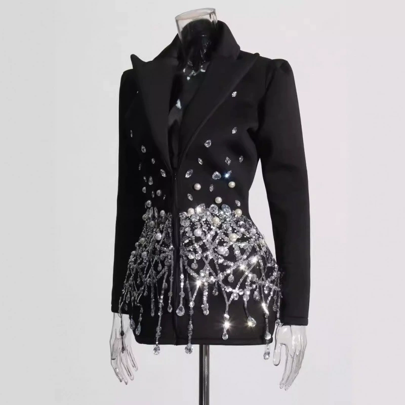 Элегантные весенние ногтевые sequins дизайна, облегающий костюм, платье, тренд сезона, высокая талия