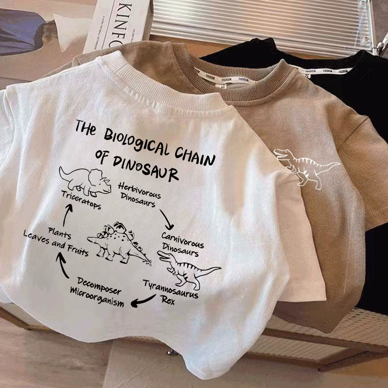 Детская летняя футболка с динозавром для мальчиков, с short sleeve, корейский стиль, западный стиль