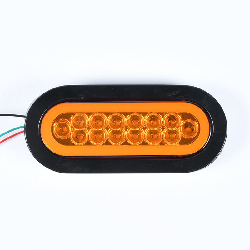 Cross-Border In-Stock Truck Tail Light 12V24V14Led Oval Light Guide Flowing Arrow Truck Tail Light Truck Side Light