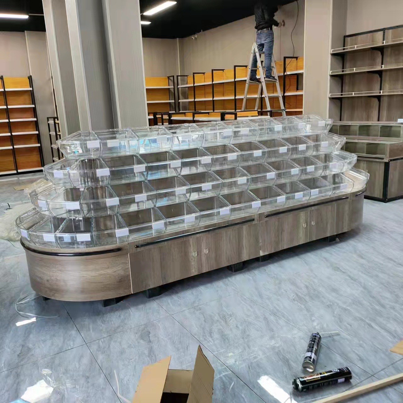 1.2米尖嘴四层超市塑料食品展示盒透明零食货架陈列盒