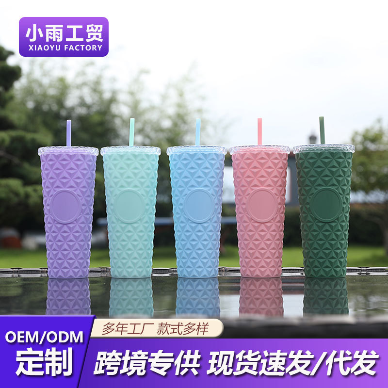 Suministro directo de fábrica AS taza de paja de doble capa taza de agua de plástico de grado alimenticio taza de cristal simple de alto valor de verano de 710ml