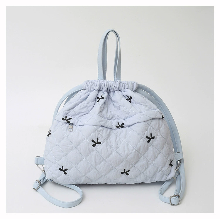 Stylish Quilted Drawstring Backpack with Bow, Shoulder, One-Shoulder, and Bucket Bag Options