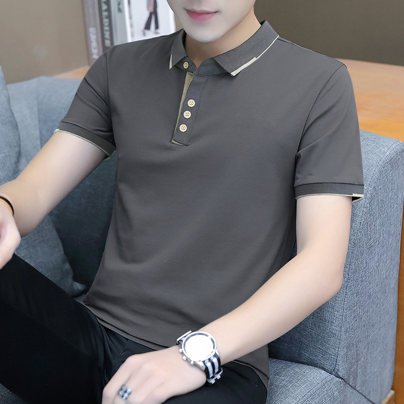 Camiseta de algodón de hombre de manga corta Polo 2024 verano nuevo color sólido con solapa casual versátil camiseta de negocios de manga corta