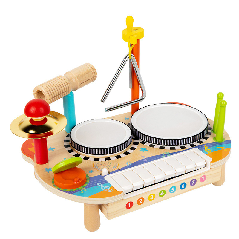 Estante multifuncional de madera tambor piano percusión música infantil iluminación infantil juguetes de educación temprana