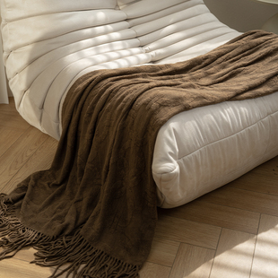 Blanket Solid Color Maillard Style Air Conditioning Blanket Leisure Sofa Cover Blanket B&B Model Room Bedside Blanket Knitted Blanket High-End