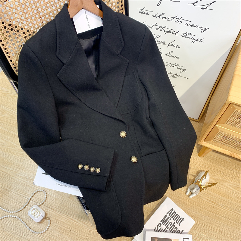 Eewe Special Clearance Fashionable Small Gold Button Suit Elegant High-End Loose Black Suit Women's Top Non-Returnable