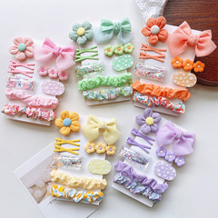 Korean style cute fabric flower children's hair clip set spring color bow bangs clip floral pleated hair tie