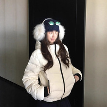 韩版撞色拼接白色短款棉服外套女秋冬季修身显瘦加厚保暖面包服潮