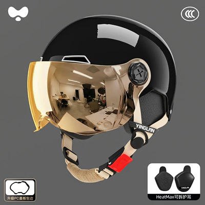 Motosiklet kaskı (dəbilqə) – for Men, 3C Certified, All-Season - 3c-obsidian-black-electroplated-short-mirror-heatmax-four-seasons-removable-ear-protection-one-size-fits-all