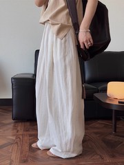 天丝亚麻气球弯刀裤女夏薄款高腰垂感宽松慵懒松弛直筒休闲阔腿裤