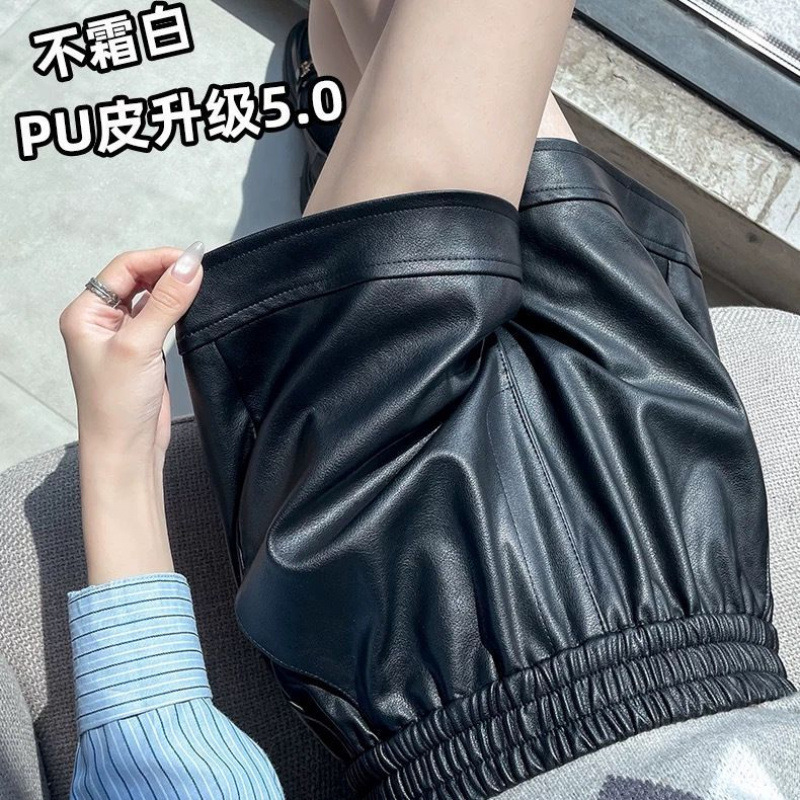 Black High-Waisted Pu Leather Pants for Women 2025 New Autumn and Winter Shorts Outer Wear Loose Tight Waist European Wide-Leg Casual Boot Pants