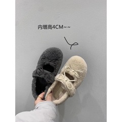 内增高4CM秋夏配裙子保暖加绒玛丽珍鞋毛毛鞋软底单鞋女鞋法式鞋