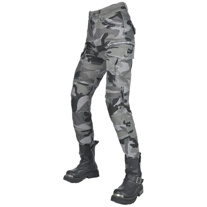 Volero motocicleta jeans Caballero de las mujeres casual retro camuflaje cintura alta transpirable motocicleta equitación anti-caída pantalones