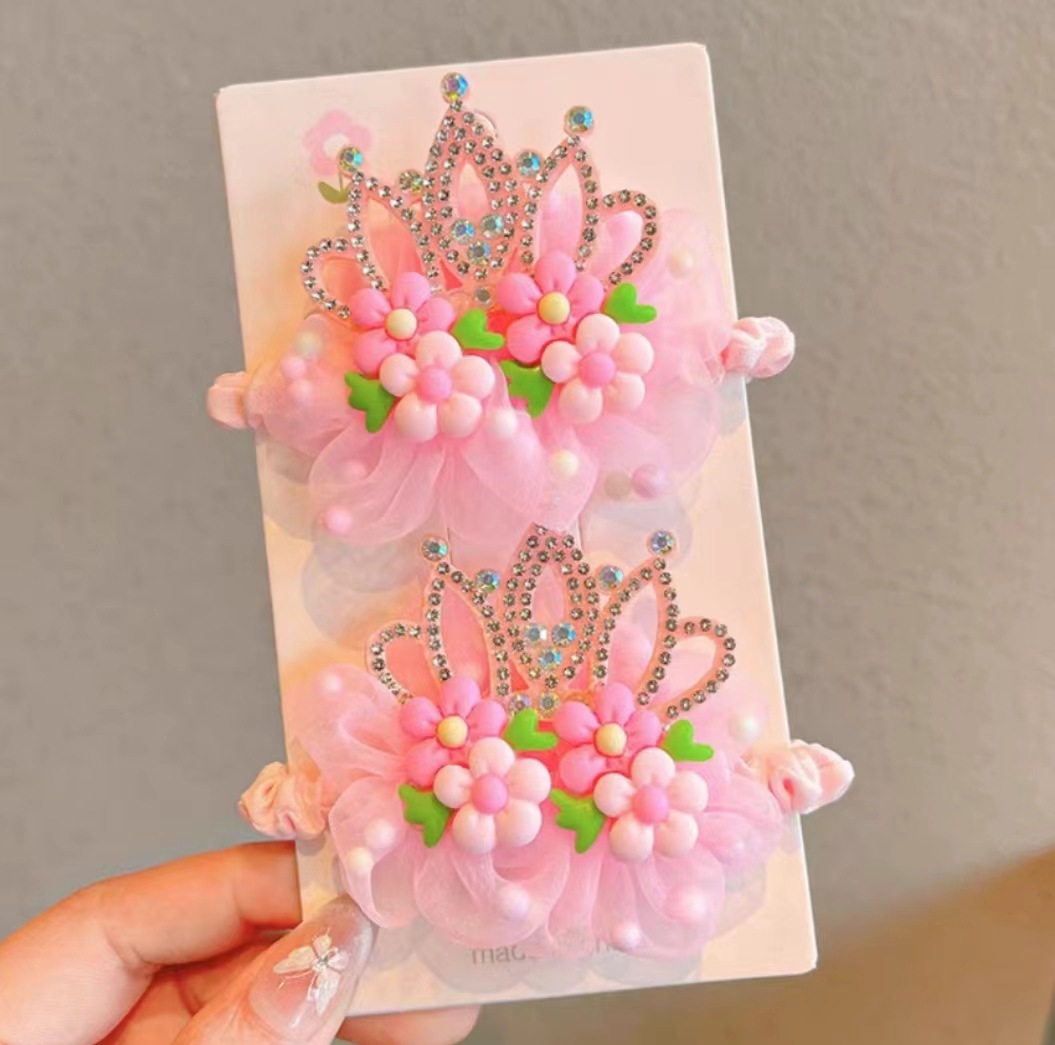 Niños super inmortal corona flor del intestino delgado correa de goma toque de cabeza rosa para niñas bebé cuerdas de cabeza de cola de caballo