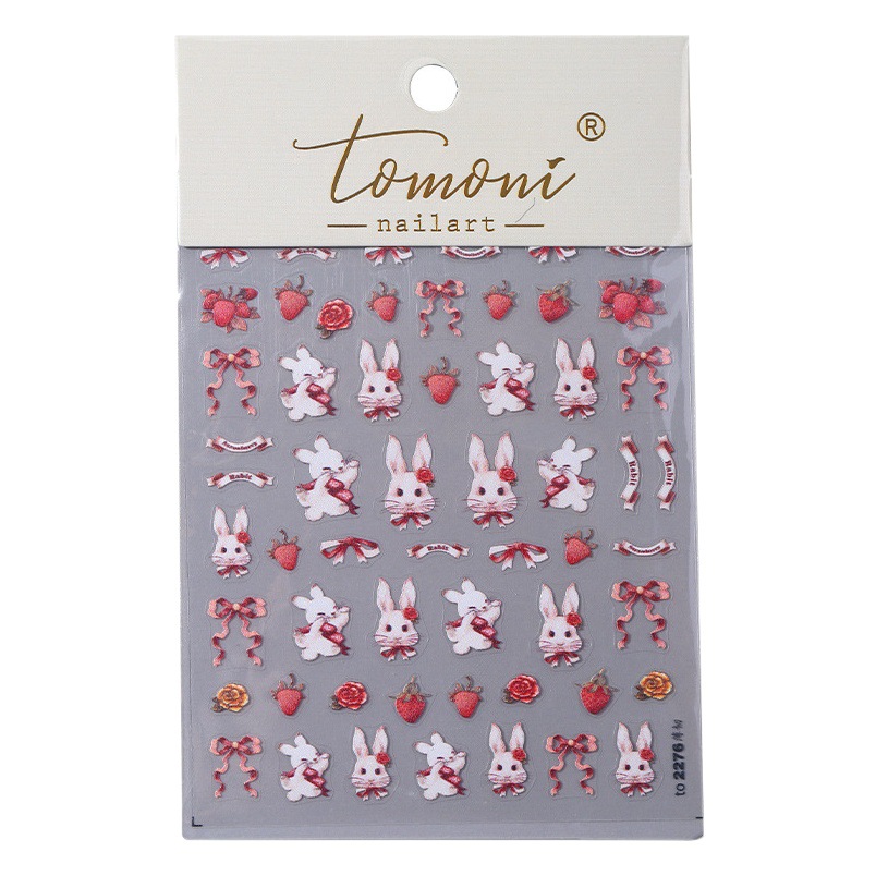 Uñas lindo conejo pegatinas rococó vintage arco fruta fresa lindo Plaid uñas calcomanías