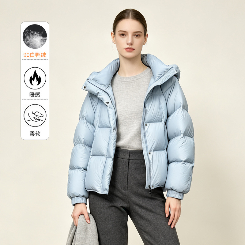 Xin Ge multi-colored cloud-patterned hooded white duck down jacket for women, winter, 90% down, loose fit, short style, wholesale