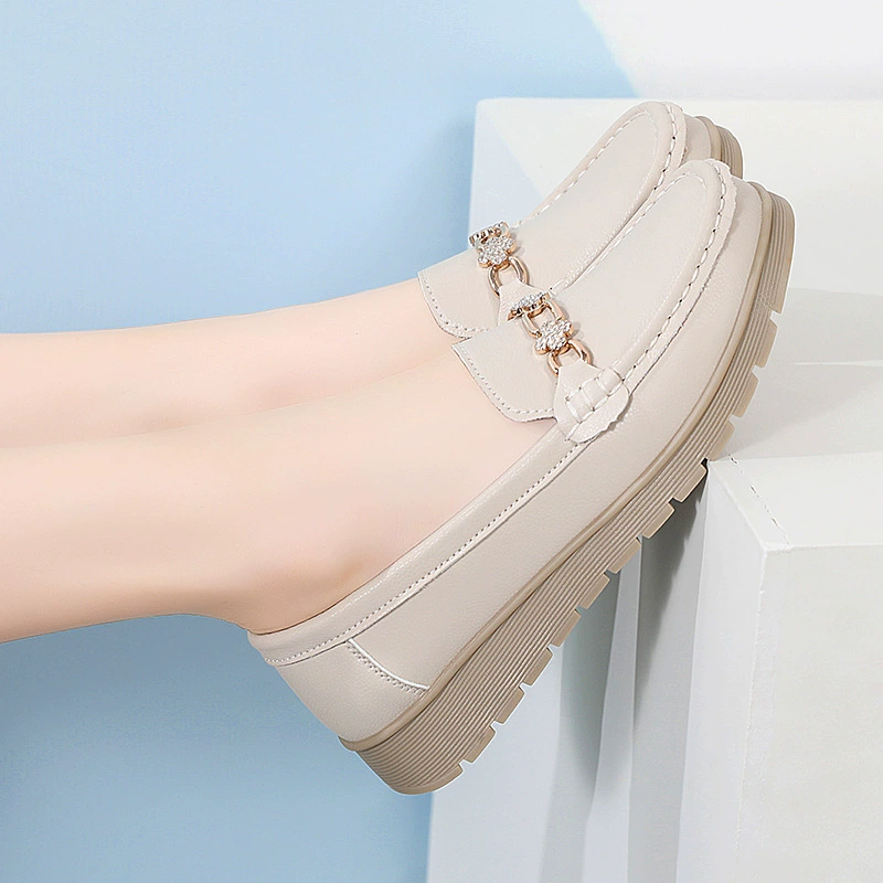 Износостойкие mother's loafers из натуральной кожи с мягкой подошвой - серый/молочный/черный/априкосовый