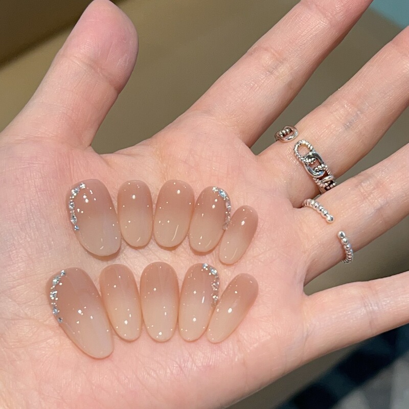 【Yanyun】Pure Desire Ice Transparent Nude Gradient Zircon Handmade Wearable Nails Short Style Ins Style Nail Stickers 【Yanyun】Pure Desire Ice Transparent Nude Gradient Zircon Handmade Wearable Nails Short Style Ins Style Nail Stickers