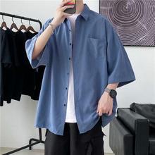 港风夏威夷短袖衬衫男大码宽松情侣半袖寸衫潮牌夏季工装衬衣男士