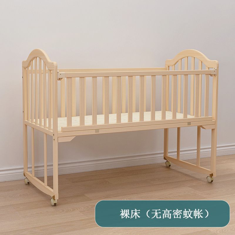 Cama de bebé, cama de madera maciza sin pintura, cama de cuna multifuncional, cama de bebé recién nacido, cama de bebé móvil image 9