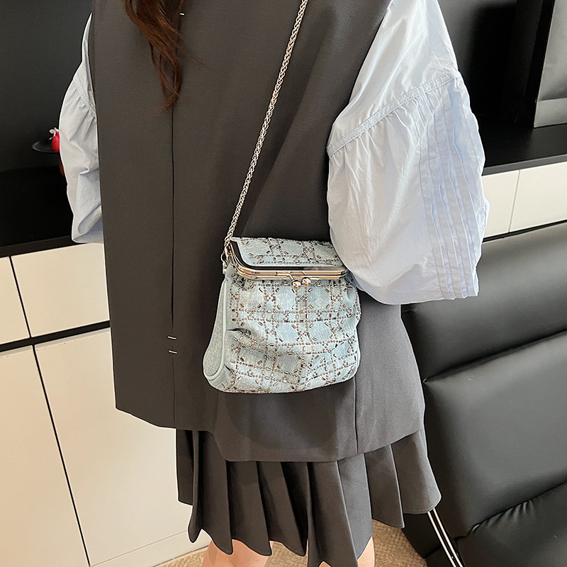 潮酷亮钻夹口小包包女2025新款时尚牛仔口金包夏季质感链条斜挎包|undefined
