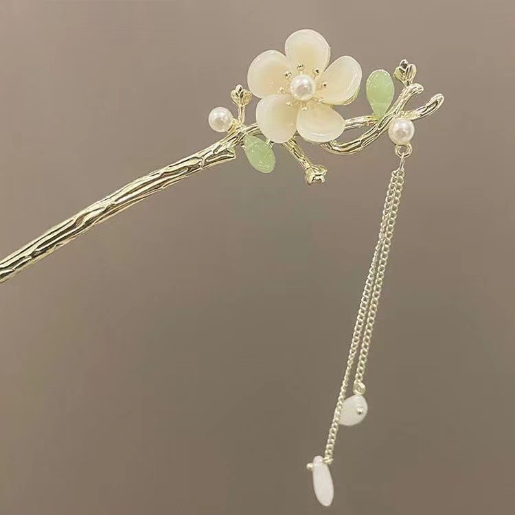 Magnolia pinzas para el cabello estilo antiguo pinzas para el cabello de mujer cheongsam pinzas para el cabello de perlas de metal pinzas para el cabello de jade