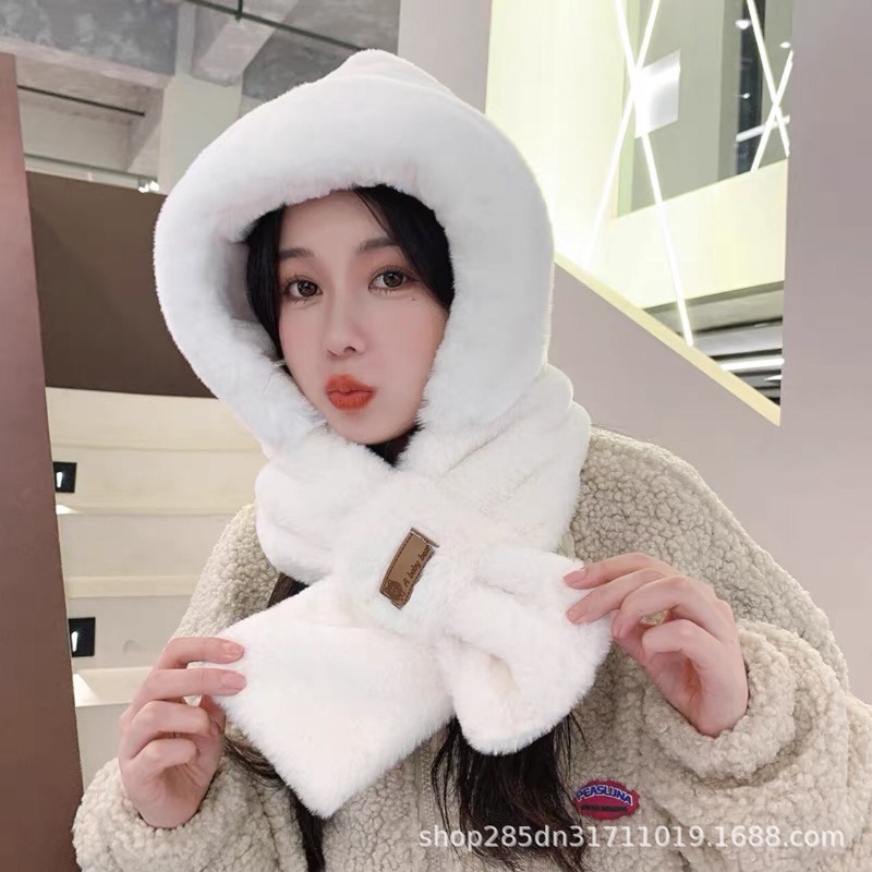 【10件包邮】毛绒帽子围巾一体女冬围脖小熊可爱秋冬季洋气百搭|undefined