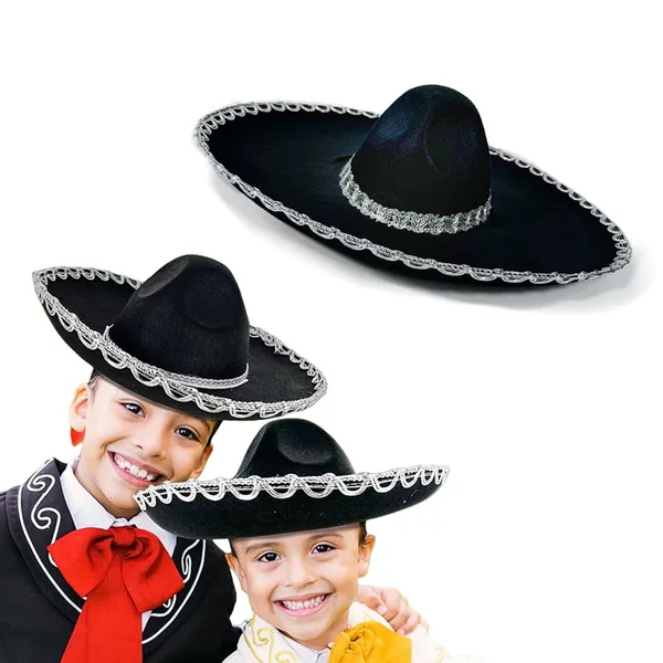 in stock Mexican Party Topper Mexican Ghost Festival Makeup Performance Props Halloween Silver-covered Big-brimmed Hat