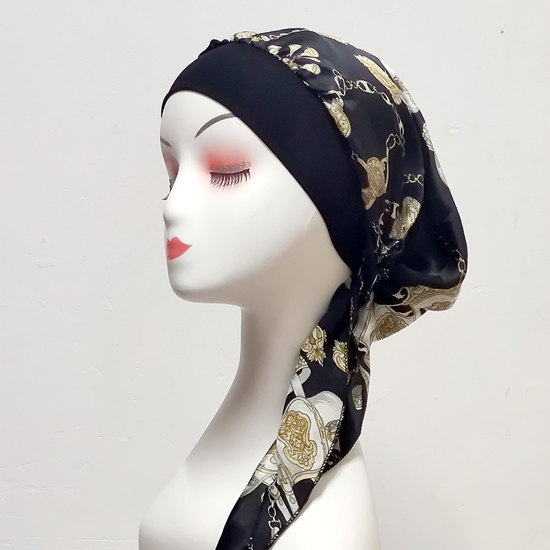 Spring and Summer new style headscarf hat women's lightweight breathable headscarf cap toe cap elastic printed ethnic style braid hat