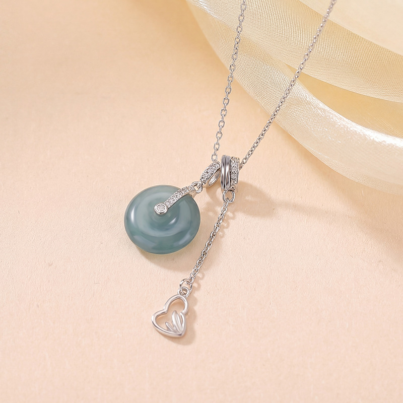 Dây chuyền bạc S925 mặt ngọc bích tự nhiên hình khóa an toàn — Bộ chuỗi