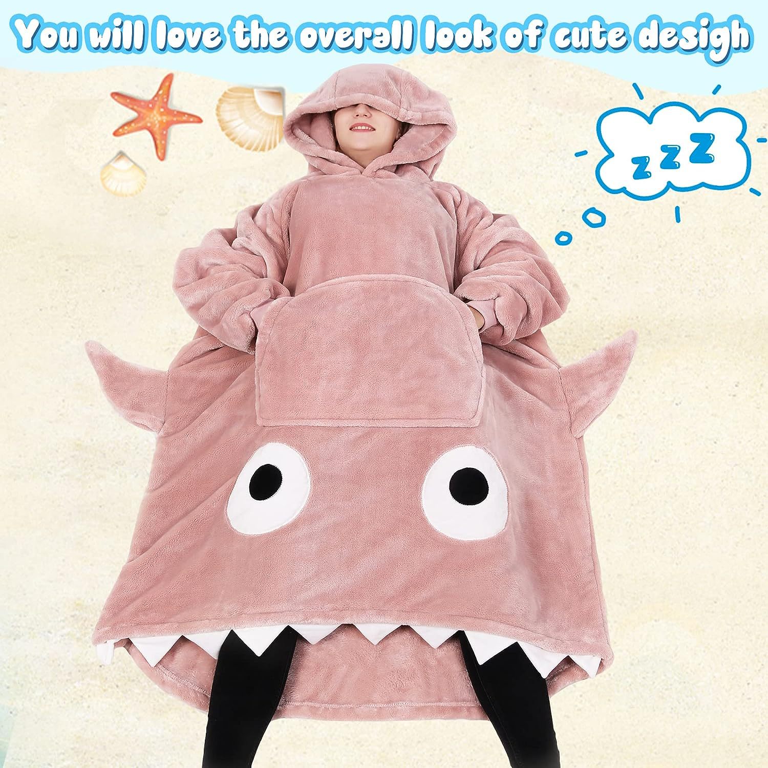 Pijamas sueltos de dibujos animados más tamaño manto ropa perezosa tiburón Bolsillo grande ropa perezosa manta perezosa pareja niños Pijamas