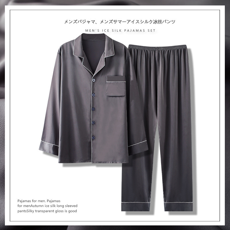 Ice Silk Pajamas Men's Spring and Autumn Long-sleeved Thin 2023 New Internet Celebrity High-grade Cool Plus Size Home Clothes Suit Ice Silk Pajamas Men's Spring and Autumn Long-sleeved Thin 2023 New Internet Celebrity High-grade Cool Plus Size Home Clothes Suit