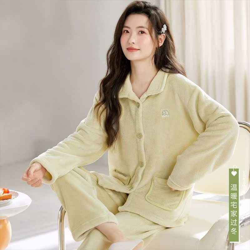2025新款珊瑚绒睡衣女秋冬季加厚加绒保暖法兰绒奶呼呼冬天家居服|undefined