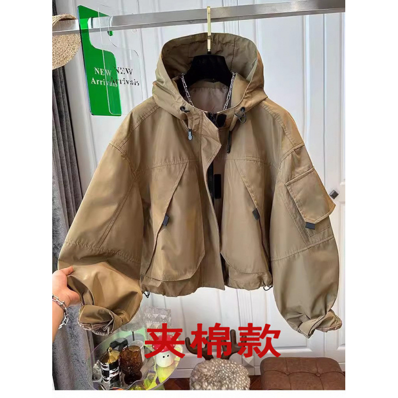 欧洲站连帽魔术贴工装短外套女冲锋衣休闲小个子洋气夹克早春新款|undefined
