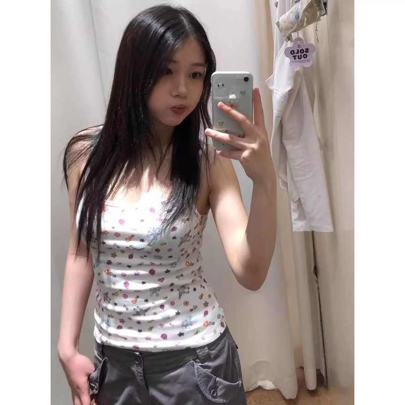 New 2026 Summer Style Korean Designer Coys*Io Cartoon Rabbit Camisole for Women with Floral Lace and Spicy Style