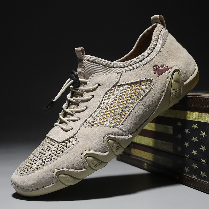 Cross-border Explosions Summer Men's Casual sneaker plus size Sewing Genuine Leather Mesh Shoes Octopus Men's Shoes Lazy Shoes