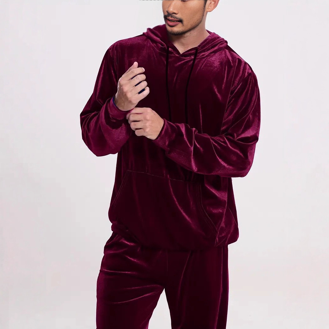 Europäisches und amerikanisches Cross-Border Herren-Freizeit-Sweatshirt mit Kapuze, einfarbig, langärmelig, aus Samt, Jogginghose_voghion.com