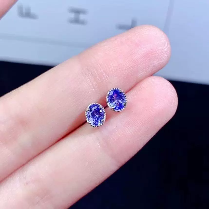 Серьги из стерлингового серебра S925 с инкрустацией натурального танзанита, простые, модные и универсальные, простые и персонализированные красочные ювелирные серьги овальной формы.